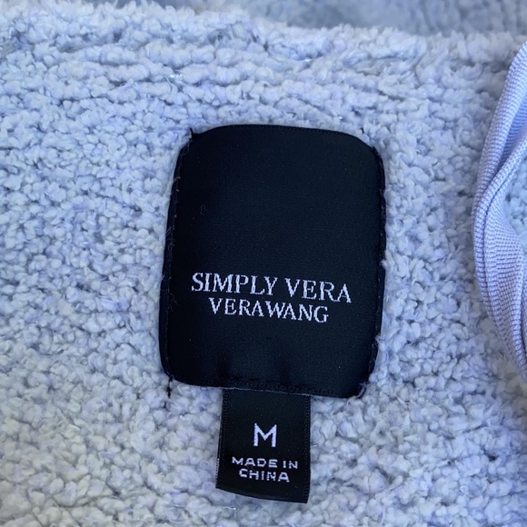 Simply Vera Wang Kohl’s Baby Blue Pastel Sherpa Hoodie Pullover Sweater Vneck - Picture 8 of 10